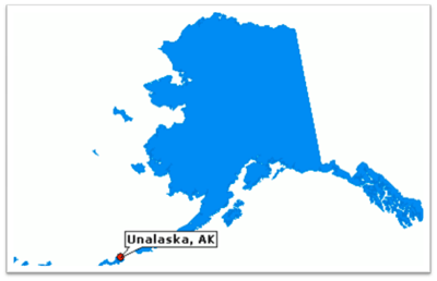 map of alaska shows where unalask is located