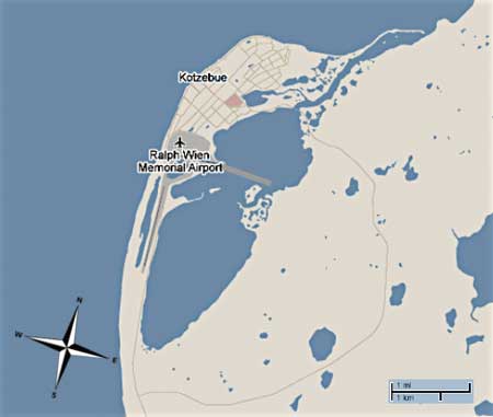 map of Kotzebue including the lagoon and surrounding waters